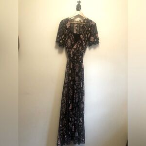 Lovestitch Black and Pink Floral Maxi Dress
